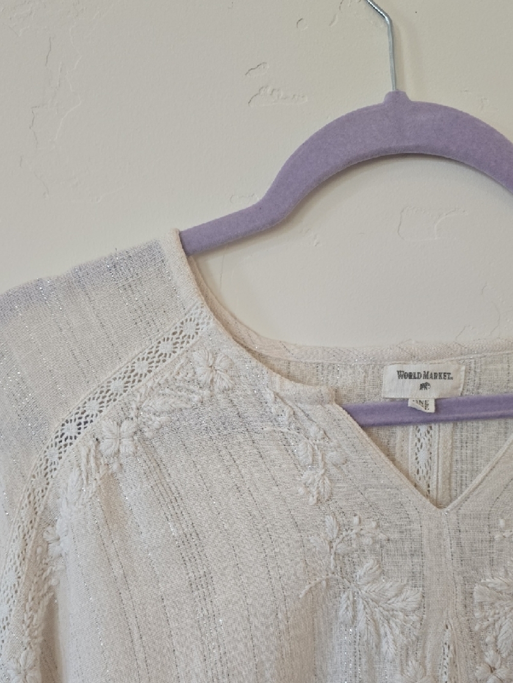 Cost Plus World Market Cream Embroidered Flowy Tunic - Picture 3 of 8